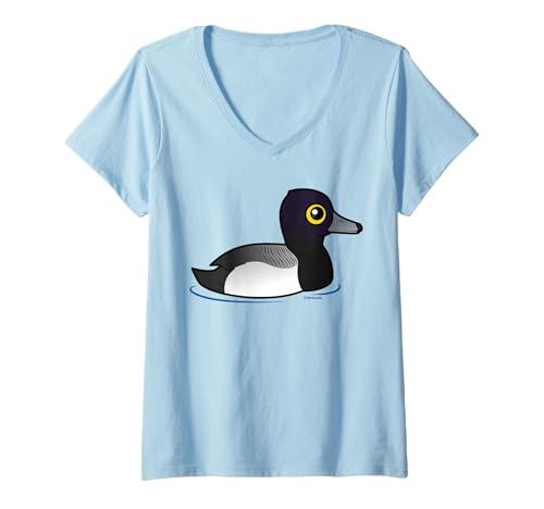 Womens Cute Cartoon Lesser Scaup Birdorable Duck Waterfowl Species V-Neck T-Shirt