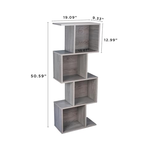 Image of Bookcase, Bookshelf, Freestanding Display Storage Shelves Open Bookcase for Bedroom, Small Bookshelf for Living Room and Office (Grey, S-Shaped)