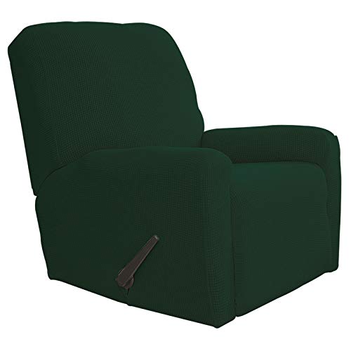 Image of Easy-Going Recliner Stretch Sofa Slipcover Sofa Cover 4-Pieces Furniture Protector Couch Soft with Elastic Bottom,Polyester Spandex Jacquard Fabric Small Checks(Recliner,Dark Green)