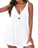 GRAPENT Womens Swimsuits with Skirts - Cute One Piece Padded Swimsuits - White, Size 12 to 14