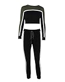 Guiran Damen Trainingsanzug Set Kurz Pullover Sweatshirt + Hosen Jogger Sportanzüge Zweiteiler Jogginganzug Armee-Grün M