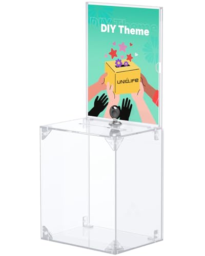 Uniclife Hoher Acryl-Spendenbox mit Schloss 17 x 13 x 20 5 cm Durchsichtige Vorschlagbox mit Schlitz und Schloss Wahlurne Schilderhalter Plastik-Tombola-Box Aufbewahrungsbehälter Spendenaktionen