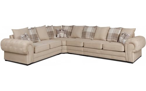 Image of Verona 3C2 Corner Sofa | Dual Arm 6 Seater Couch | Scatter Back Corner Sofa for Living Room (Mink, Left Hand)