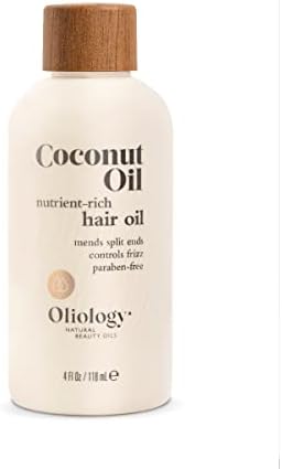 Oliology Coconut Hair Oil - Meds Split Ends, Controls Frizz, Hydrates & Softens - Lightweight Formula Helps Repair Distressed Hair from Heat Styling & Treatments | Made in USA & Paraben Free (4oz)
