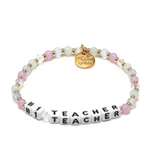 #1 Teacher Bracelet, The Original Word Bracelet, Made with Colorful Beads and Plated Brass Hardware, Handcrafted Design & Positive Message, Size ML
