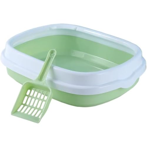 Vlwm 猫トイレ ペット用トイレ オープンタイプ 専用スコップ付き 猫砂の飛び散り防止 清掃便利 分離式 丸洗い可能 お手入れ簡単 ペット用品 猫、半密閉型の猫用トイレ、側面が高く、外部からの飛沫を防ぎます (ライトグリーン)