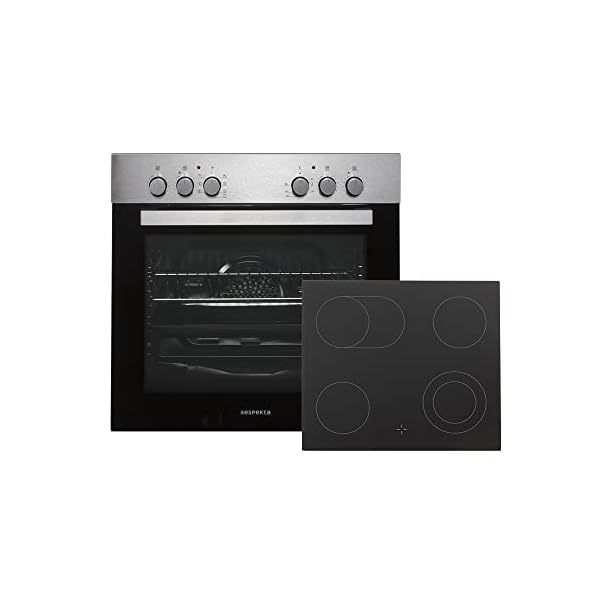 Respekta Einbau-Herdset / 60 L Einbaubackofen mit Glaskeramikkochfeld/Rahmenloses Kochfeld inkl. Zweikreiszone und Bräterzone / HS2200-33 / Energieeffizienzklasse A / 2-teilig