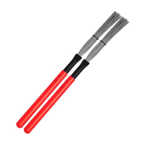 Wakauto 1 Pair Wood Handle Drum Brush Maple Drum Brush for Percussion Instrument High Carbon Steel Tool