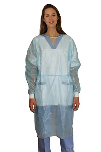 Bata impermeable PP+PE contra manchas de líquidos con puño tejido azul de 30 grs