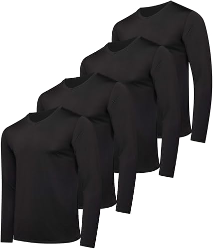 Real Essentials 4 Pack: Men's Dry Fit Long Sleeve V-Neck Active T-Shirt - Athletic Outdoor UPF 50+ (Available in Big & Tall)