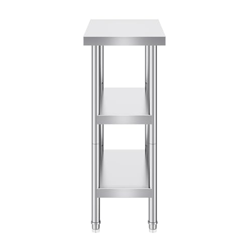 VEVOR Lebensmittel-Zubereitungstisch Edelstahl, Arbeitstisch für gewerbliche Küchen, mit 2 verstellbaren Unterregalen, 356 x 610 x 864 mm Zubereitungstisch aus Metall für Grill, Küche, Zuhause