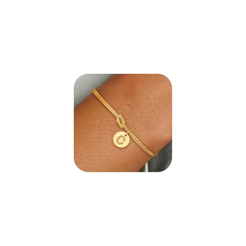 Bridesmaids Gifts for Women Girls - 18K Gold Plated Knot Initial C Bracelet for Teen Girl Gifts Trendy Stuff Dainty Gold Bracelets Initial Bracelet for Women Girl Teenage Niece Gift