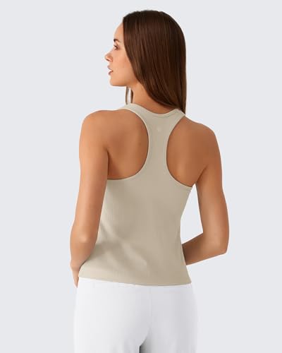 Image of G4Free Ribbed Removable Built in Bra Workout Tank Tops Woman Racerback Square Neck Yoga Top Lightweight Athletic Tanks