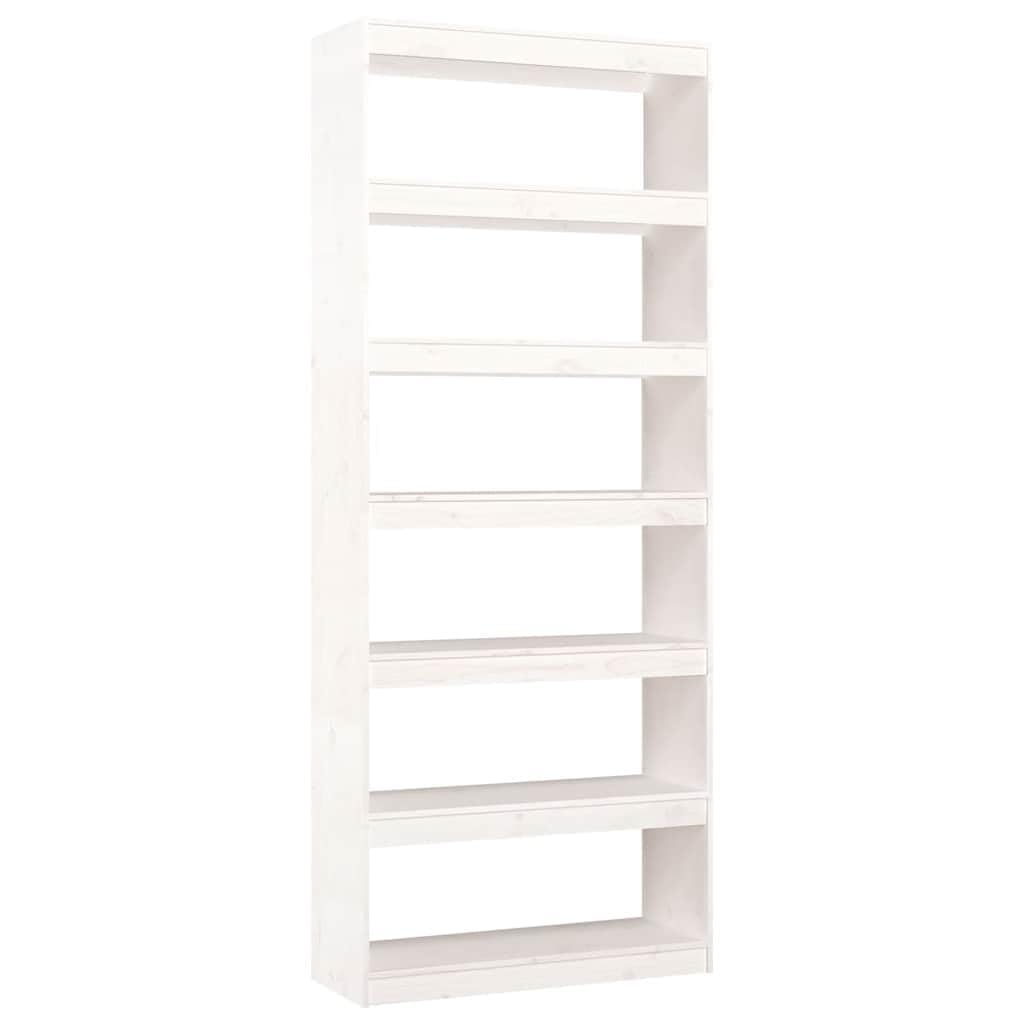Générique Regał z litego drewna sosnowego biały, 80 x 30 x 199,5 cm z 6 przestronnymi przegródkami, półka do przechowywania i przegroda pokoju na książki, czasopisma i dekoracje