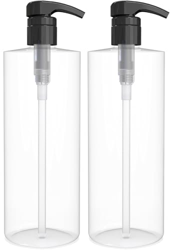BRIGHTFROM Empty Shampoo Pump Bottles, 32 OZ / 1 Liter, BPA-Free Cylinder Containers, Household & Commercial Use, Black Pump, 2 Pack - Leak Proof