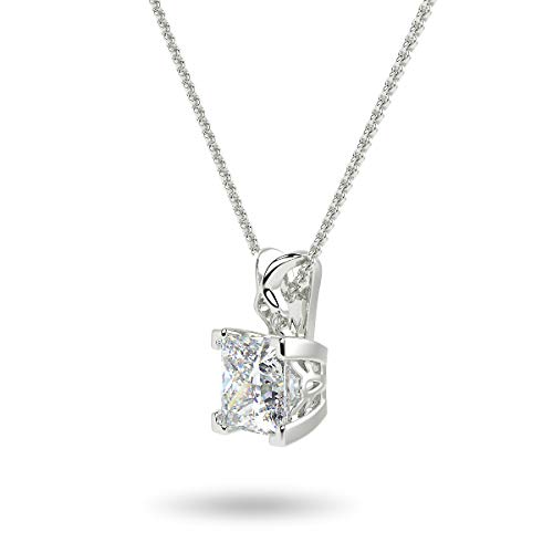 Igi Certified 1/2 Carat Princess Cut Lab Grown Diamond Square Solitaire Pendant Necklace For Women In 14K White Gold (G-H, Vs1-Vs2, Cttw) On 18 Inch Long Chain With Lobster Claw By Carbon Atelier #TOP3