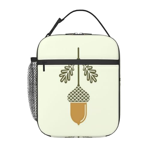 ポータブル断熱ランチバッグ。防水性と漏れ防止性を備え、スタイリッシュで丈夫。仕事、学校、アウトドア活動に最適です。男性にも女性にも適しています。(抽象的などんぐりの平らな秋の植物、秋の森の葉、自然の自然)