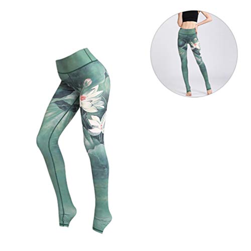 KESYOO 1 par de leggings estampadas para treino, calças de cintura alta, esportivas, costura respirá