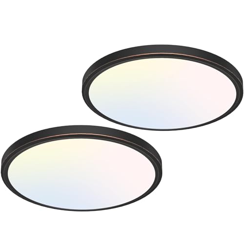 Image of libtit 12 inch Flush Mount LED Ceiling Light Fixture, 3000K 4000K 6500K Adjustable, 28W 3200lm Oil Rubbed Bronze Round Lighting Fixtures for Bathroom Shower Hallway Kitchen, 2 Pack
