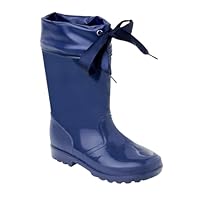 Girls' Wellington Navy Blue Boots with Ribbon Tie – Stylish Waterproof Wellies for Rainy Days Size US Little Kid 12