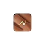 BLThing Gold Initial Rings for Girls - 14K Gold Plated Adjustable Letter A Rings for Women Teens Non Tarnish Gold Jewelry 5 6 7 8 9 10 Year Old Girl Birthday Gifts