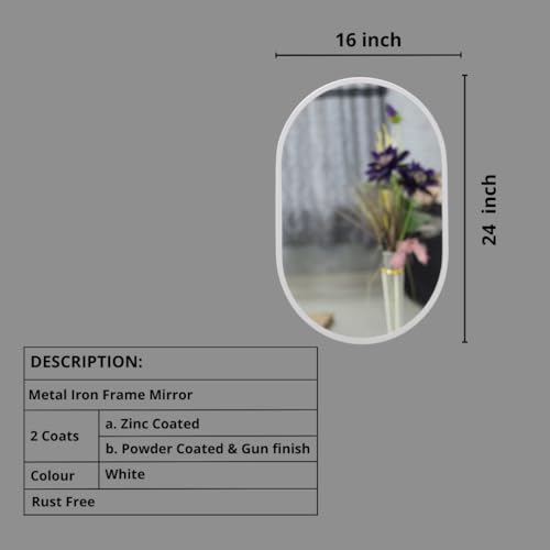 Image of Quality Glass Metal Frame Shape Capsule Wall Mirror Royal Mirror Home Decorative Mirror Modern Mirror Living Room Mirror Wall Mirror Bathroom Mirror Size 16x24 inches Color White MF 63