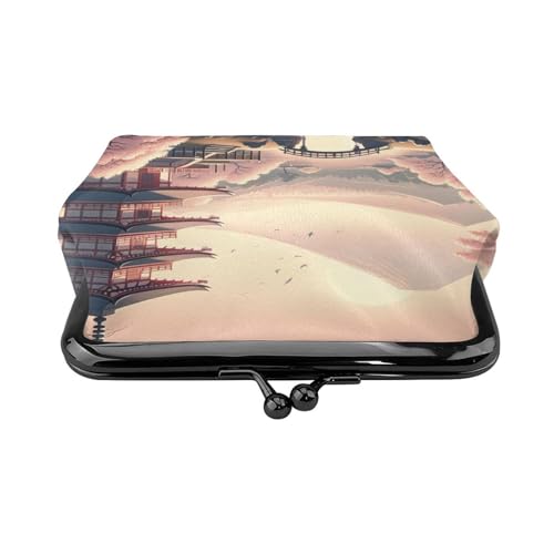 Pu Leather Buckle Coin Purse Japanese-Landscape-Fuji-Sakura Girls Kiss-Lock Change Purse Wallets2