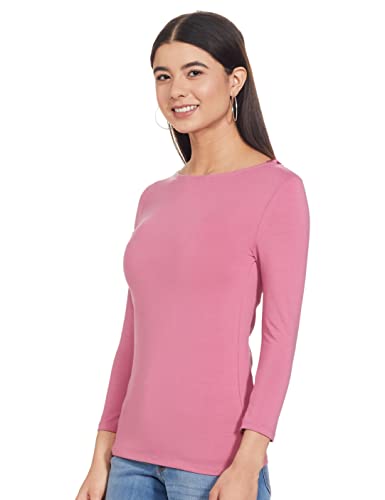 Image of Marks & Spencer Womens Solid Cotton Blend Boat Neck Slim Fit T-Shirt