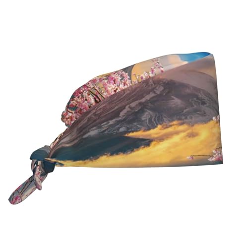 Kuilepa Cherry Blossoms Print Working Caps With Sweatband Adjustable Working Hats Elastic Scrub Hats Nurse Scrub Cap