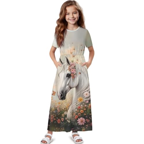 Girls Casual Maxi Dress with Pockets Short Sleeve Summer Dresses