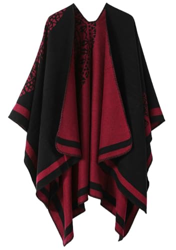 Rungion Women's Cashmere-like Reversible Shawl Scarf Winter Warm Cape Wrap Open Front Poncho Blanket Cardigan Coat