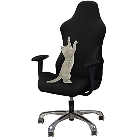 WOMACO Gaming Chair Slipcover Stretch Seat Chair Cover for Leather Computer Reclining Racing Ruffled Gamer Chair Protector (Black, One-Size) Cover