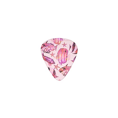 海中生物 ピンク デザインギターピック guitar pick ティアドロップ型 エレキギター/アコースティックギター/クラシックギター/ベース等の練習に最適な12枚セット