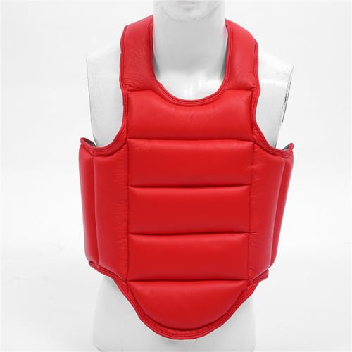 Karate Sparring Chest Protector, Taekwondo Sparring Boxing Chest Protector Reversible, Kickboxing MMA Muay Thai Chest Guard Adjustable Shield Martial Arts Upper Belly Protection Pad Vest (M,Red) - Thumbnail 4