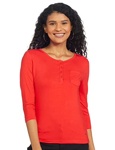 Image of SPYKAR Solid Viscose Lycra Henley Neck Womens T-Shirt (A21SPKT01BJ001C-P)