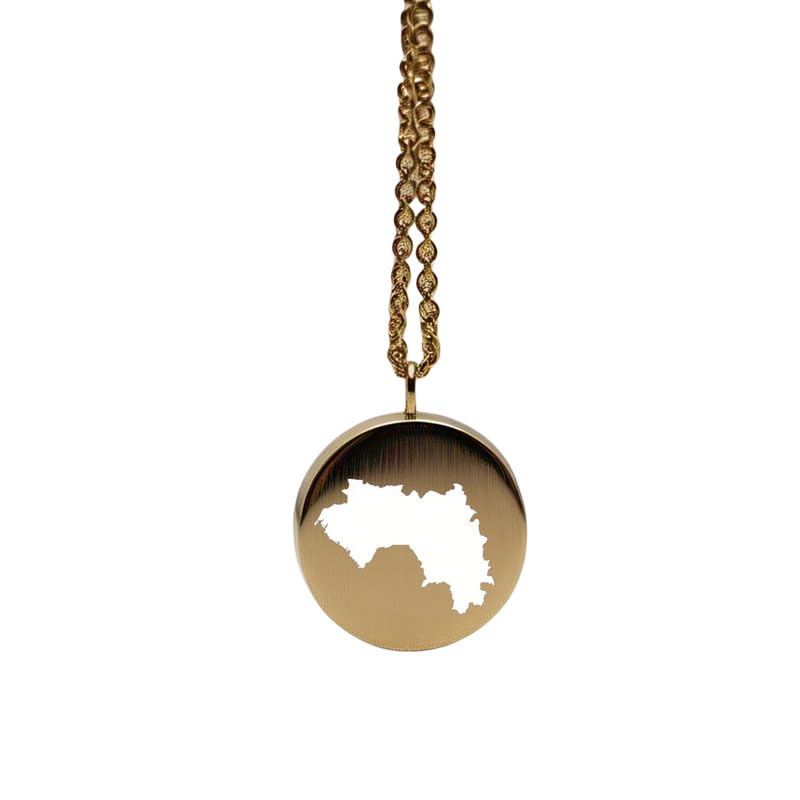 Colgante mapa de Guinea plata ley oro 14 k medalla redonda 24 mm amuleto aventura LKB_MAP_441