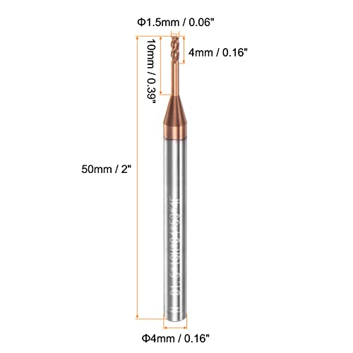 Image of HARFINGTON 2pcs Square Nose End Mill 4mm Shank 1.5mm x 10mm AlTiSin Coated Solid Carbide Long Reach Extended Neck 4 Flutes CNC Router Bit Milling Cutter for Stainless Steel Hardened Steel