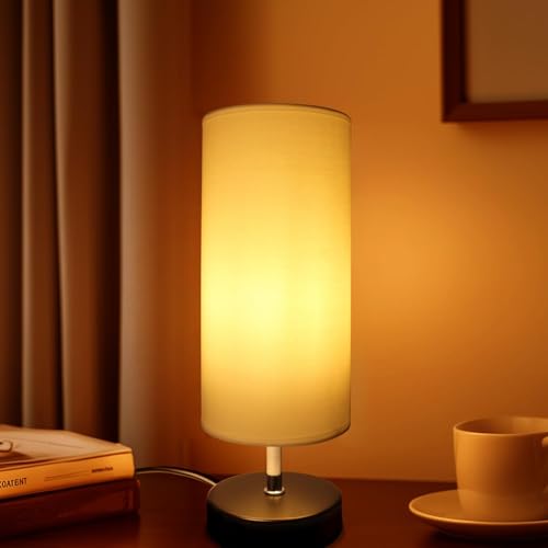 da LIGHT Nachttischlampe Weiß (ohne Glühbirnen), Tischlampe mit Kabelschalter, E27 Fassung, Lampenschirm aus Leinenstoff, Modern Tischleuchte für Schlafzimmer, Wohnzimmer, Schreibtisch, Kinderzimmer