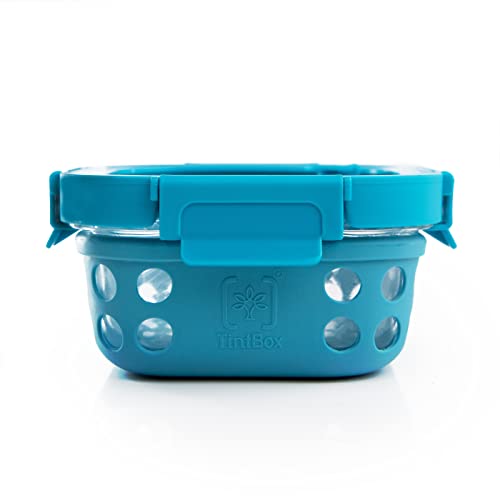 TintBox Premium 500 ml Glass Lunch Box with Glass Lid & Protective Silicone Sleeve | Borosilicate Lunch Box for Office Men & Women | Arctic Blue