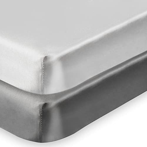 Hiyyue 2 Pack Satin Soft Crib Sheet For Baby With Sensitive Hair Silky Baby Mattress Sheet White And Gray Unisex 52’’X28’’X8’’ Fitted Sheets #TOP27