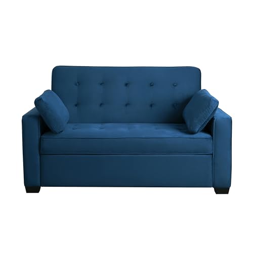 Image of Serta Ainsley 66.5 inch Convertible Sleeper Loveseat, Full Size, Dreamcoil Comfort, Soft Velvet Fabric, Navy