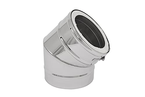 DTZ Coude Poêle à Bois ou Granulé, Cheminée, Insert, Gaz | Coude Conduit Isolé Double Paroi Inox – Coude 45° Ø200/Ø150mm