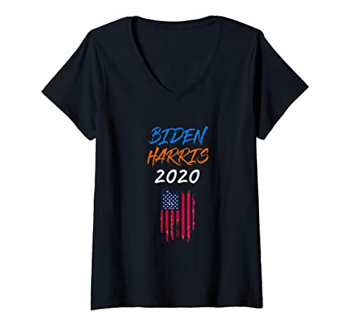 Womens Biden Harris 2020 President Election Vintage American Flag V-Neck T-Shirt