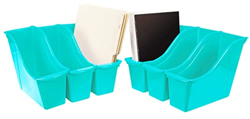 Image of Storex Small Book Bin - Interlocking Plastic Organizer for Home, Office and Classroom, Teal, 6-Pack (71114U06C)