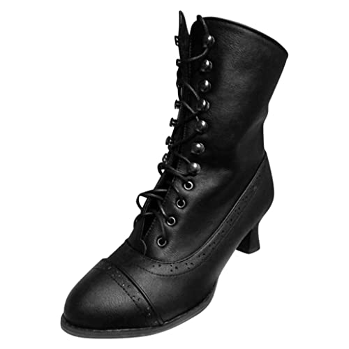YAOJIWANG 2024 Botas Mujer Invierno Rebajas Altas Cuero Zapatos de Plataforma Cremallera Lateral Hebilla Botines Cordones Comodas Botas de Barril Medio Zapatillas para Mujer Original 35-43 EU