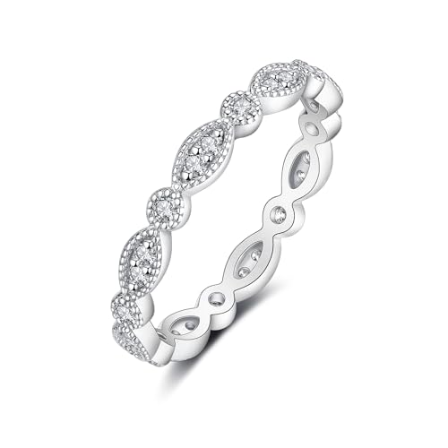 IMOLOVE Lab Grown Diamond Wedding Bands for Women 0.32 Carat Evil Eye Stackable Ring Trendy Eternity Rings in 18K White Gold Plated Sterling Silver Size 9 Shine Bright Spend Light