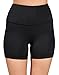 Yogalicious Ultra Soft Lightweight Hi Rise Shorts with Side Pocket - High Waist Yoga Shorts - Black - Medium