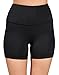 Yogalicious Ultra Soft Lightweight Hi Rise Shorts with Side Pocket - High Waist Yoga Shorts - Black - Small