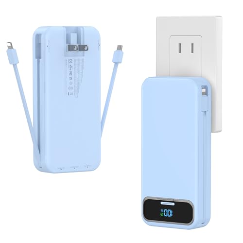 12000mAh Lightweight Portable Charger with Built-in Cables and AC Wall Plug