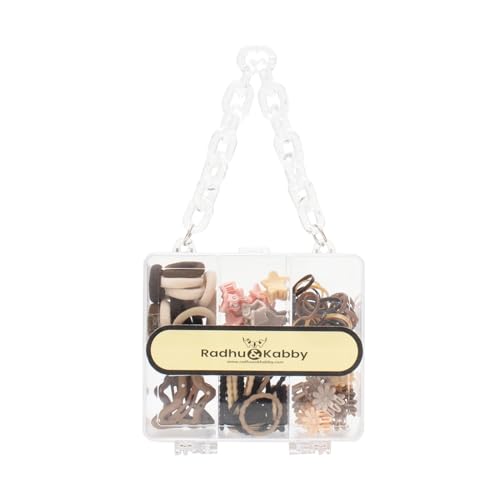 Image of Radhu & Kabby Hair Accessories Set for Kids in Mini Transparent Purse | Includes Hair Ties, Hair Clips, and Mini Clutchers | Easy to Carry & Gifting | Neutral Shades